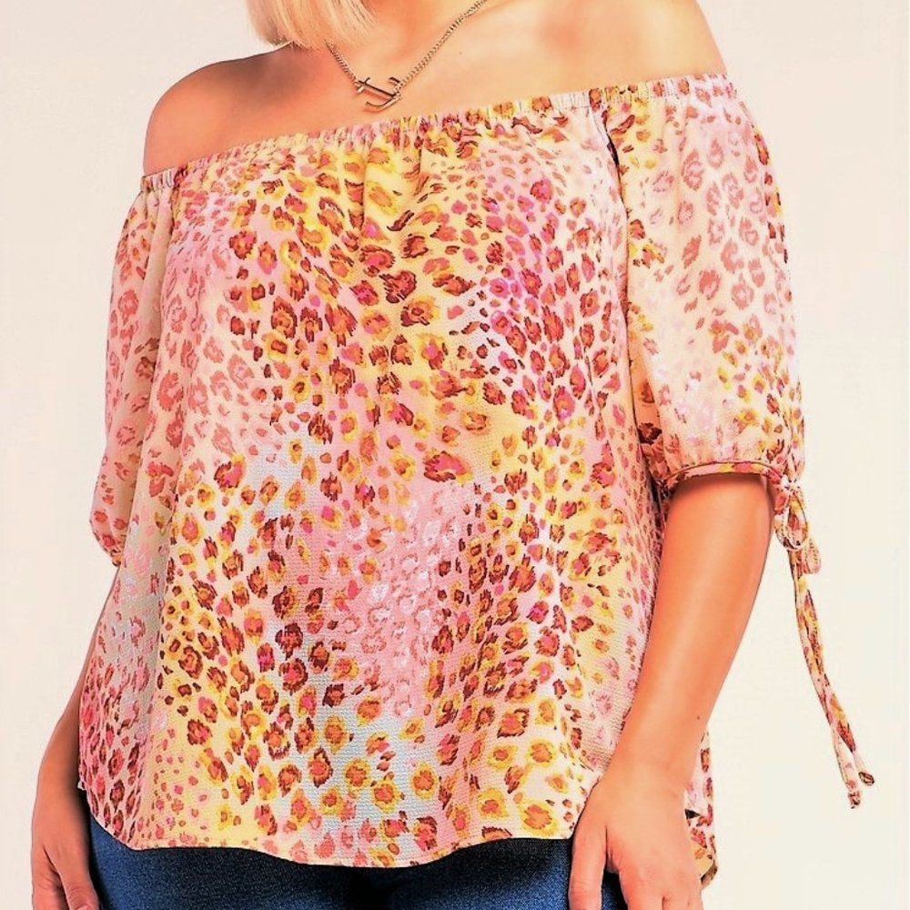 Plus Size Off Shoulder Leopard Print Top